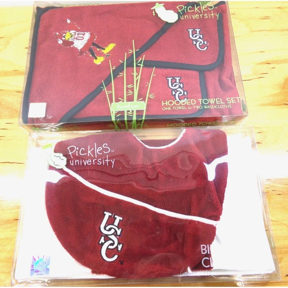 Pickles University of South Carolina Hooded Towel Set & Bib / Burp Cloth Set New